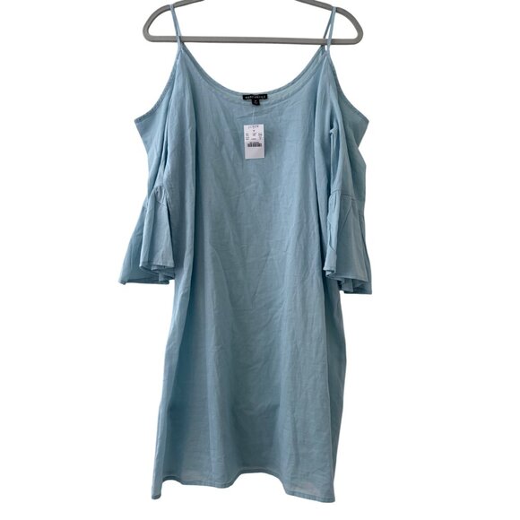 J.Crew Mercantile Light Blue Cold Shoulder Cotton Dress With Bell Sleeves - Picture 2 of 12